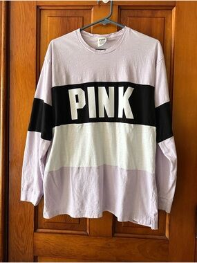 PINK Victoria's Secret Colorblock Long Sleeve Tee - Lavender/Black/White Size XL